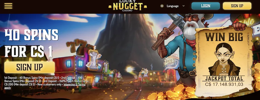 lucky nugget 40 free spins for $1