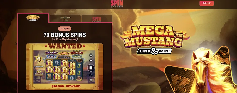 spin casino 70 free spins for $1